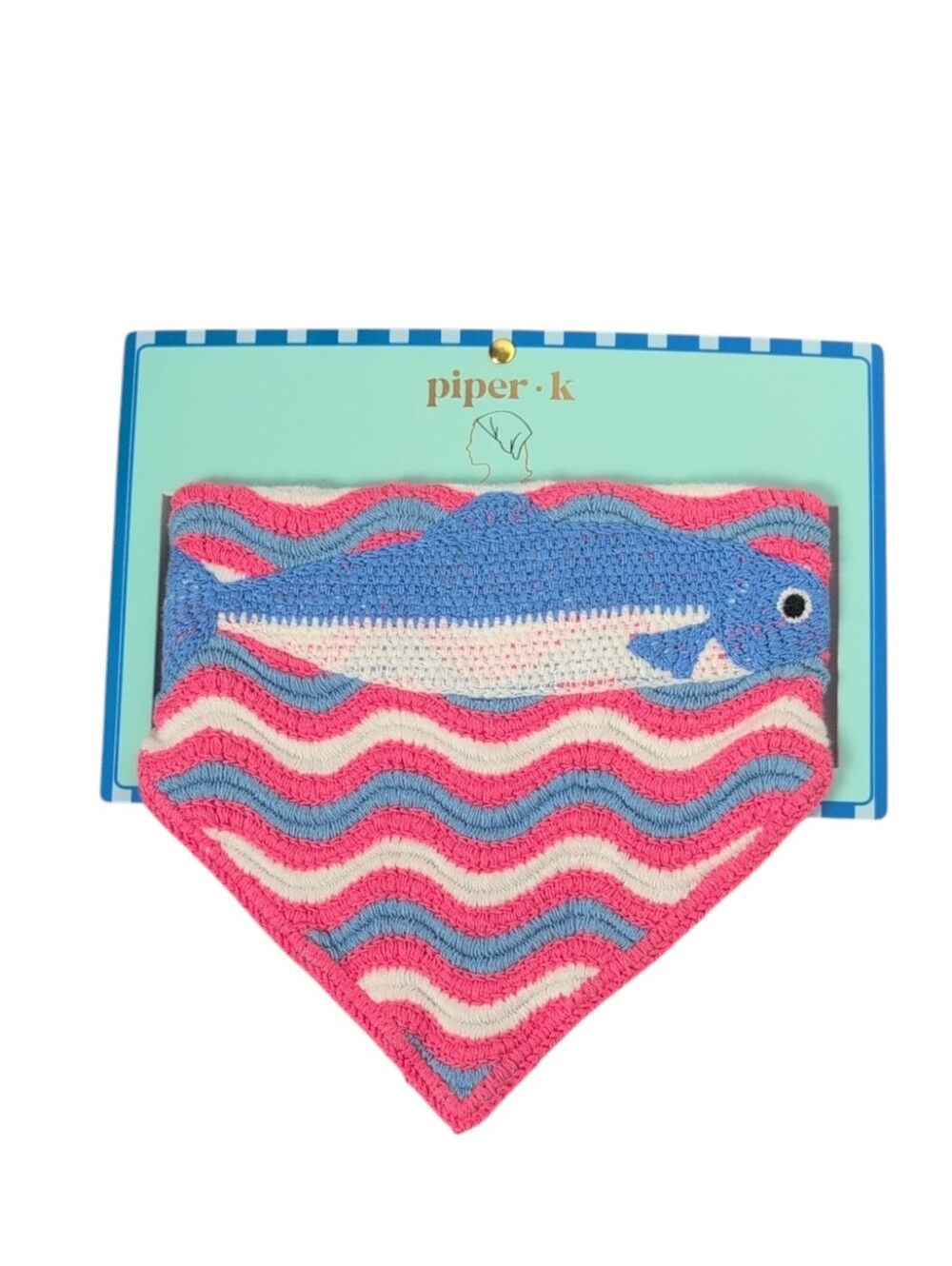Piper K Blue & Pink Sardine Theme Crochet Head Scarf